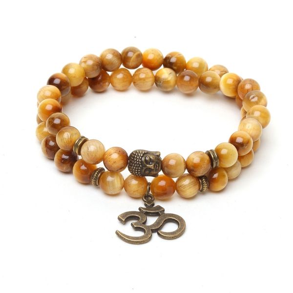 TCC™ Natural Golden Tiger Eye Om Buddha Wealth Bracelet